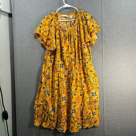 Canyon Retreat Regular Flutter Sleeve Dress w/ Tassel Sunset Gold, Size 1X - Picture 1 of 10